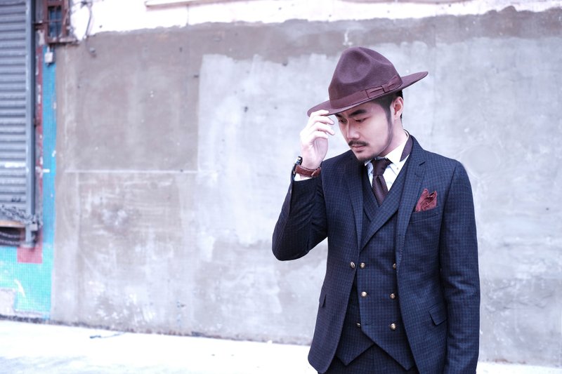 HIATUS 咖啡色 小格纹 西装套装 - 男装外套 - 羊毛 咖啡色