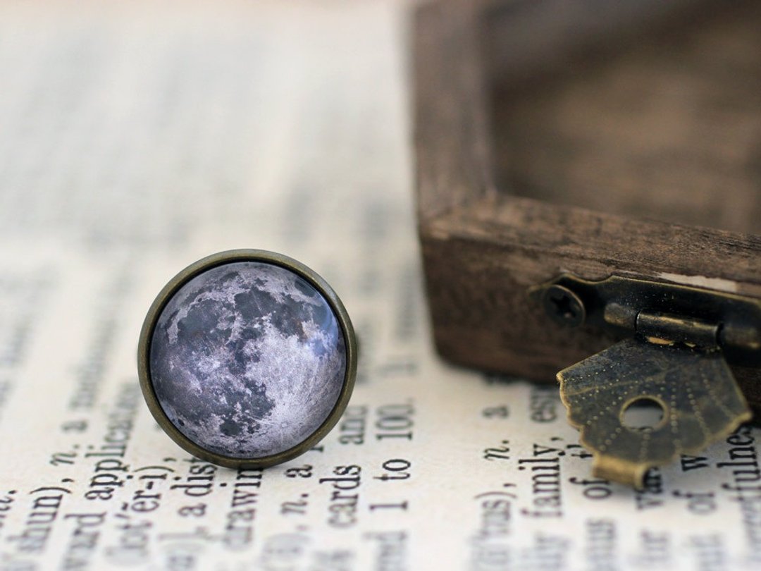Moon Ring, Full Moon Ring, Solar System Ring, Moon Phase, Moon Jewelry - 戒指 - 其他金属 咖啡色