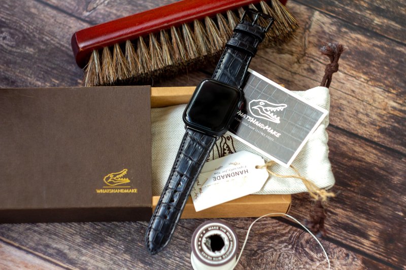 Apple Watch 手工法国顶级鳄鱼皮表带 - 表带 - 真皮 黑色