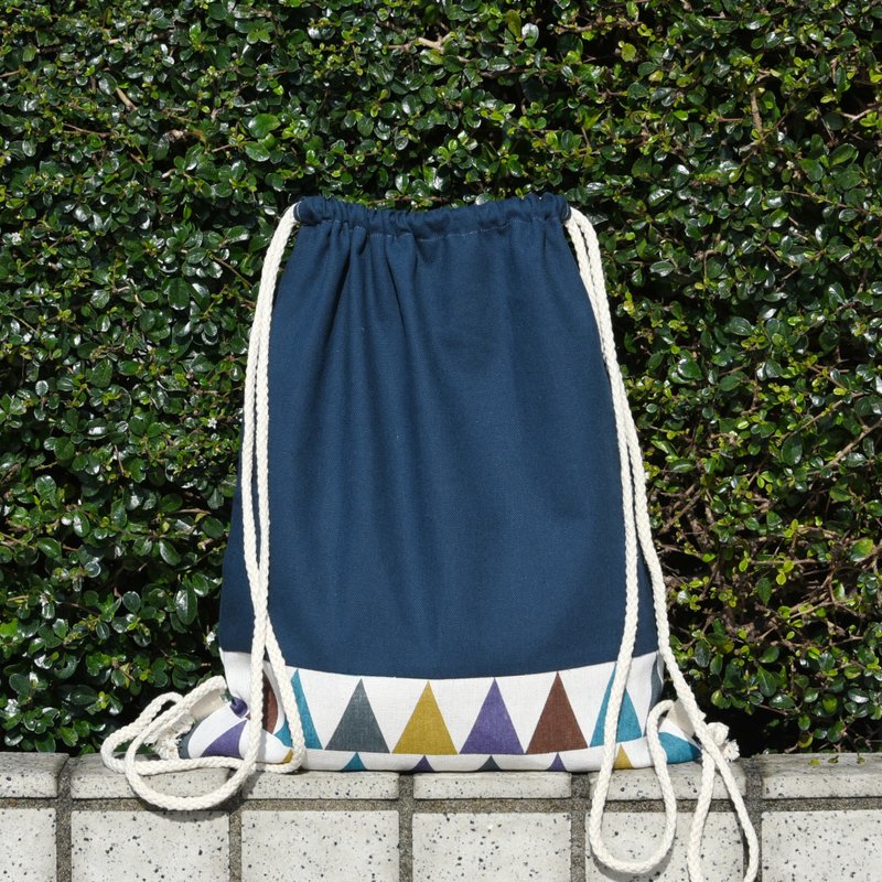 束口后背包/束绳包/束口袋 ~ 三角形图案(B210) RS - 束口袋双肩包 - 棉．麻 蓝色