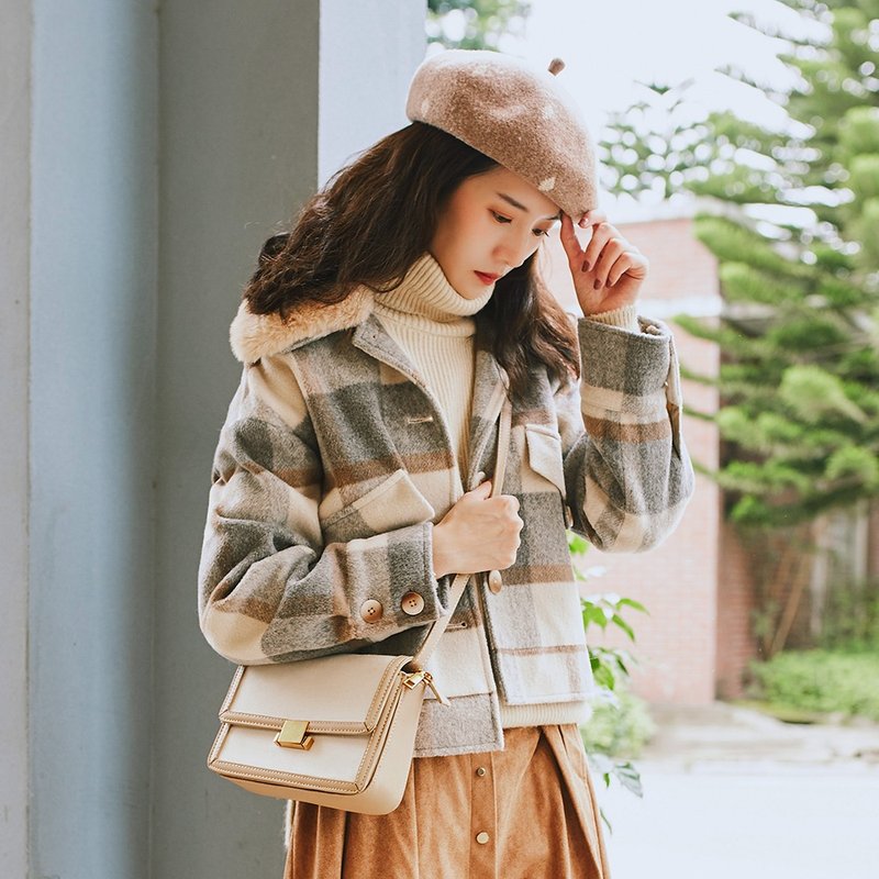 2018女装冬季穿搭毛领大格子短款呢外套 - 女装休闲/机能外套 - 聚酯纤维 多色