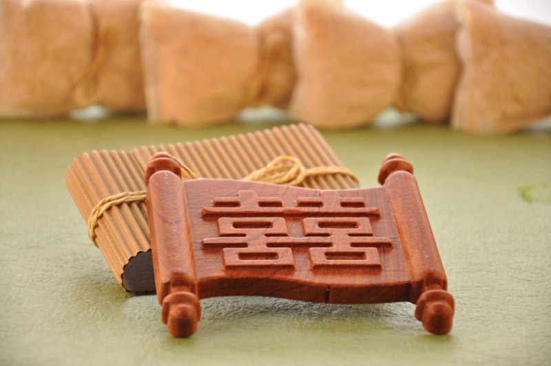 原木木作杯垫-囍 - 杯垫 - 木头 咖啡色