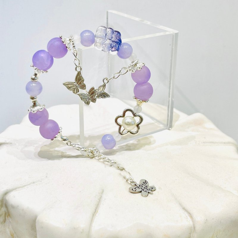 台湾设计师手工饰品-冰晶珠手链【新中式-紫蝶幻梦】 - 手链/手环 - 琉璃 