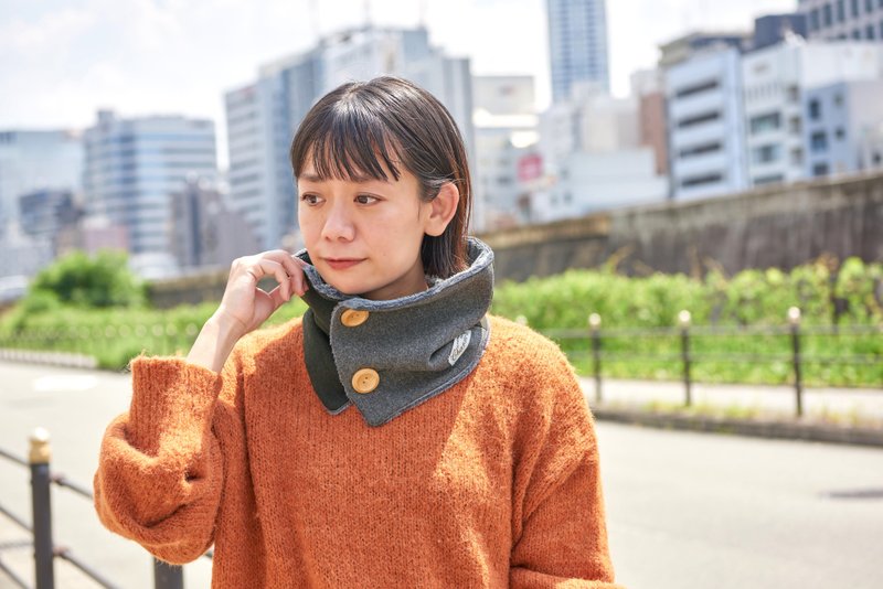 CHARM 排扣 绒毛 围脖 - 丝巾 - 羊毛 黑色