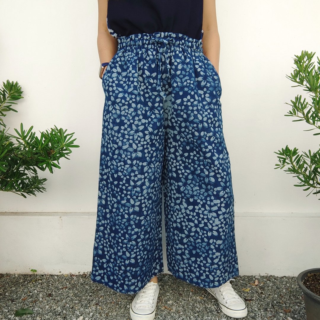 Batik Indigo Wide Leg Pants - 男士长裤 - 棉 蓝色