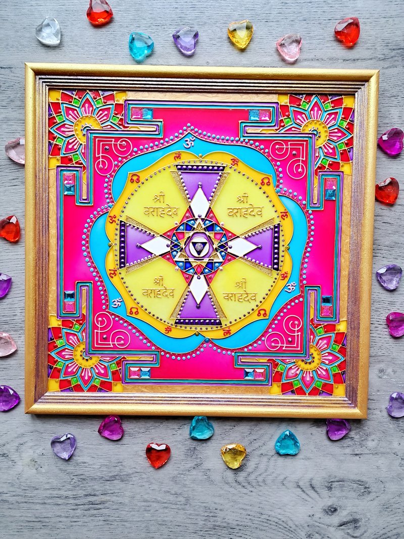 Yantra Rahu冥想艺术Yantra绘画精神神圣几何冥想 - 墙贴/壁贴 - 玻璃 粉红色