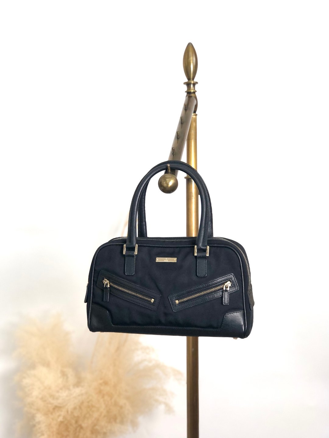 【日本直送 名牌中古包】GUCCI 古驰 手提包 黑色 经典 Logo 帆布 迷你波士顿包 vintage 古着 zw2fwz - 手提包/手提袋 - 棉 黑色