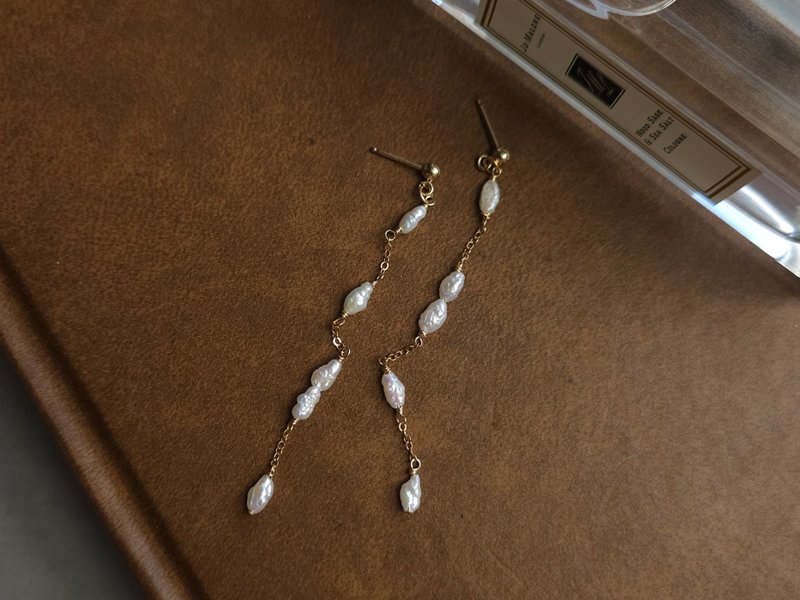 淡水珍珠巴洛克小米耳环/14kgf/可爱/通勤/气质/别致 - 耳环/耳夹 - 珍珠 