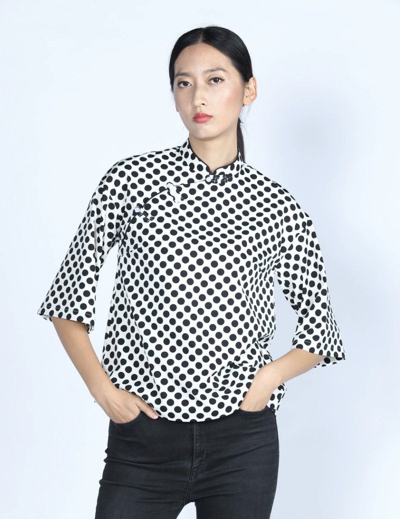 ESSIE波尔卡圆点上衣 - 白色黑色 - 女装上衣 - 棉 