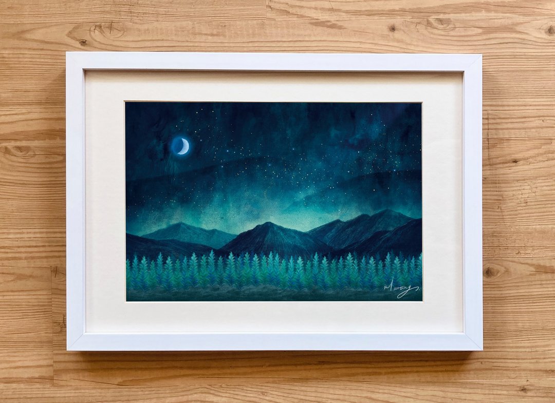 画作 - 藏蓝的山脉与星空 \ 含框 - 海报/装饰画/版画 - 纸 
