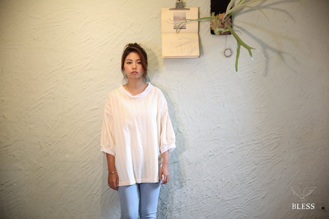 天然纯棉布料落肩袖上衣 - 女装上衣 - 棉 