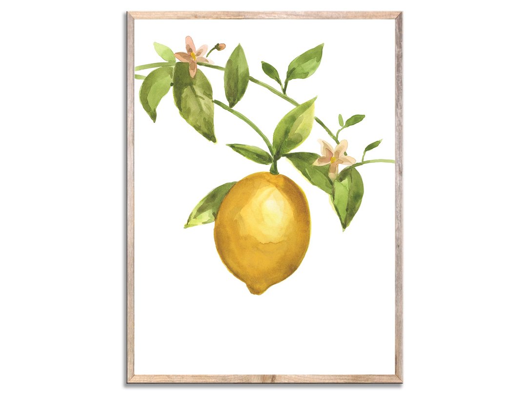Lemon Art Print Citrus Watercolor Painting Yellow Green  Lemon Flower Wall Art - 海报/装饰画/版画 - 纸 黄色