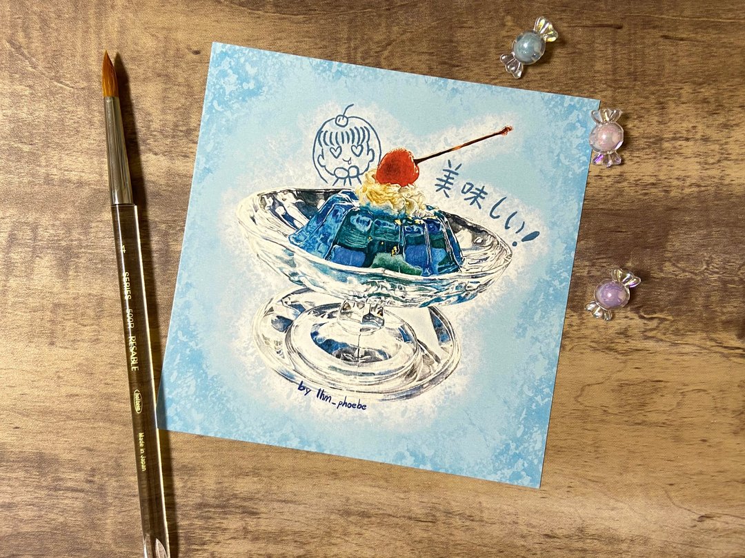 原创 水彩手绘电绘食物明信片 深海啫喱 - 卡片/明信片 - 纸 多色