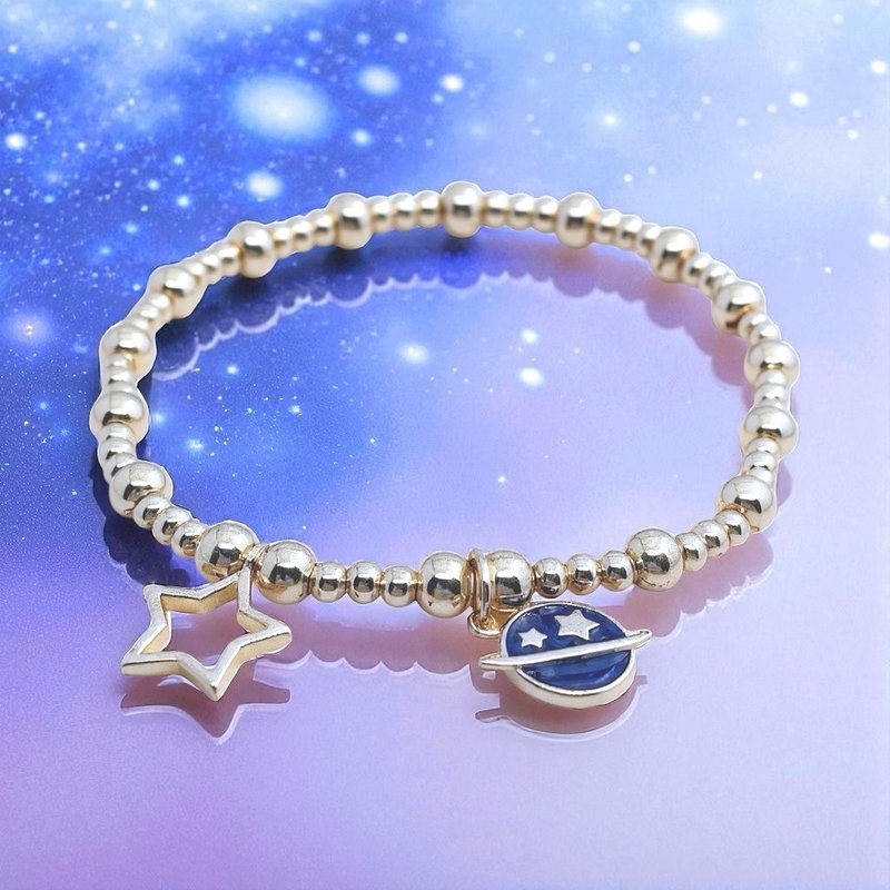 纯银 星球 星星 S925 银珠手链 - 手链/手环 - 纯银 蓝色