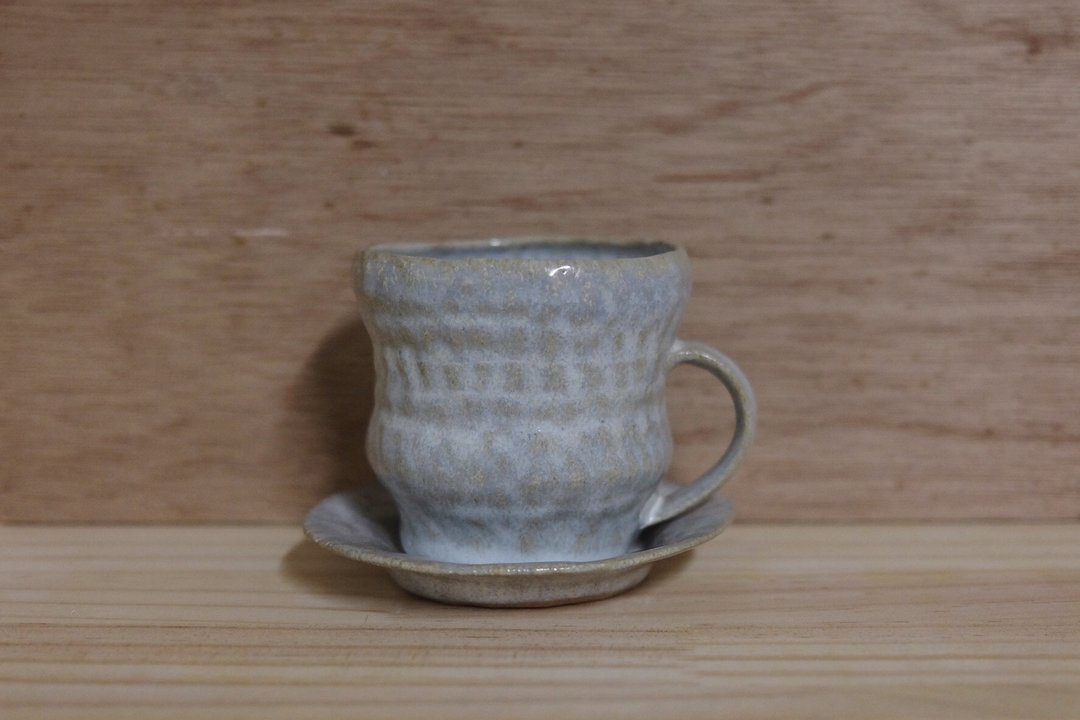 点点流沙 / 粉蓝- 手捏杯盘组 - 咖啡杯/马克杯 - 陶 
