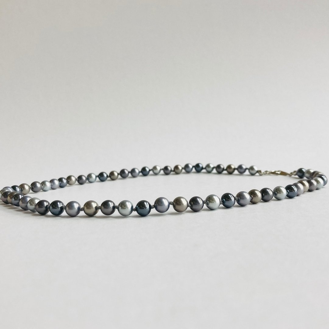 玻璃珍珠混色全结项链 / 6mm 约 45cm / 灰混色 / R / made in japan - 项链 - 玻璃 灰色