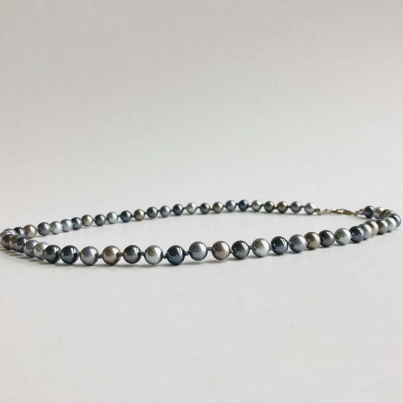 玻璃珍珠混色全结项链 / 6mm 约 45cm / 灰混色 / R / made in japan - 项链 - 玻璃 灰色