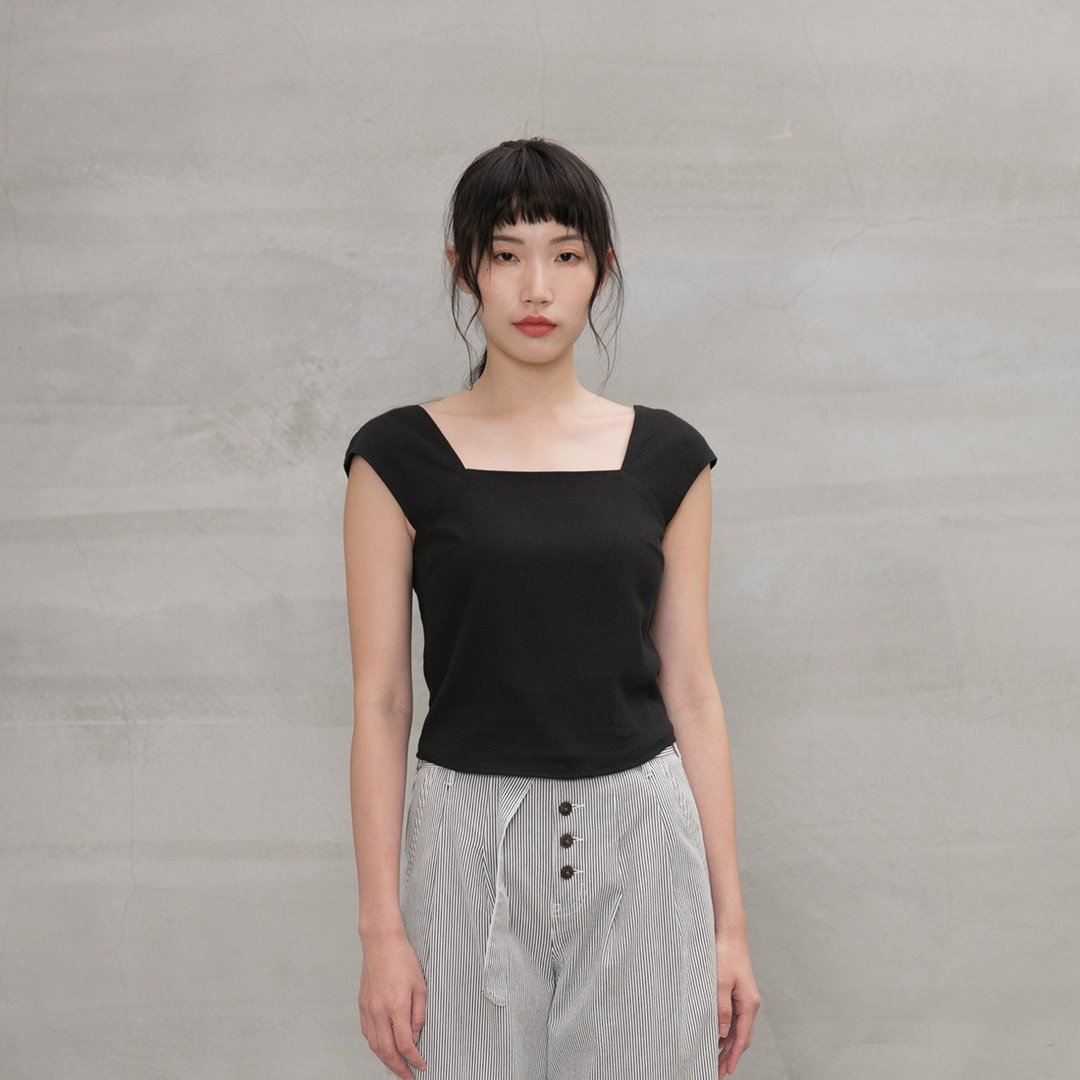 英格丽方领后背松紧设计上衣  Ingrid Square-Neck Top T286 - 女装上衣 - 棉 多色