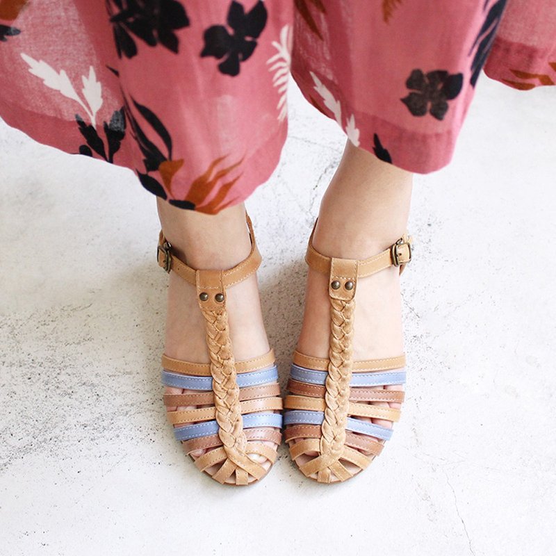 真皮手工编织楔型凉鞋 / 驼 / S2-18513L - 其他 - 真皮 