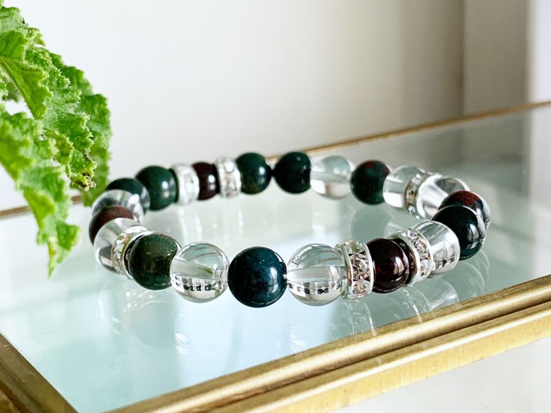 [Unisex] Garnet, Bloodstone, Crystal, Bracelet that enhances energy and physical strength [January, March, April birthstone] Vol.2 - 手链/手环 - 半宝石 绿色