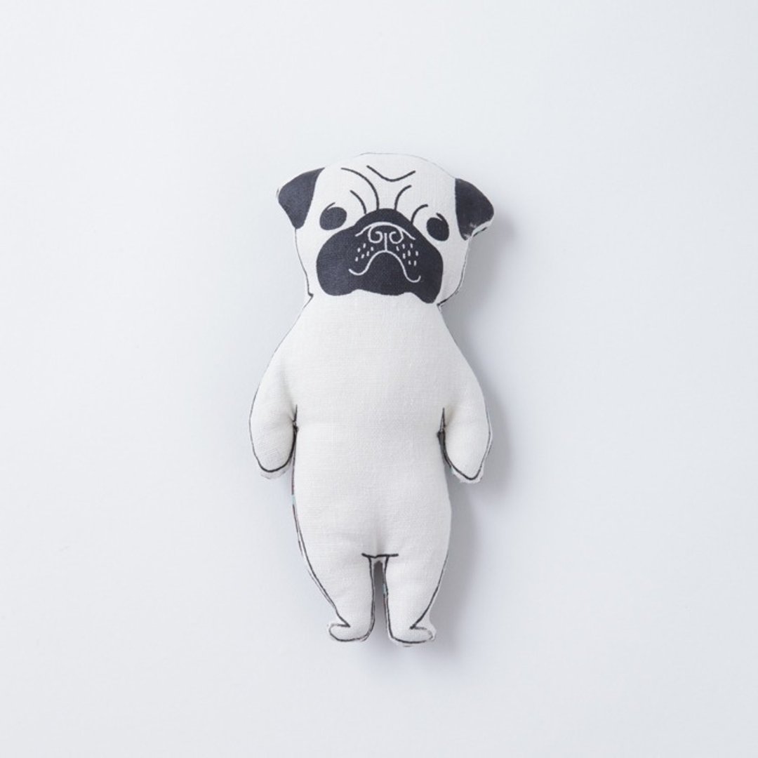 White Pug　stuffed animal  pocket size - 玩偶/公仔 - 棉 白色