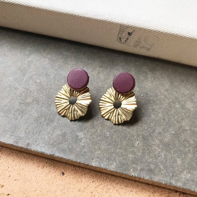 皮革耳环_金色年华_木莓 (可改夹) - 耳环/耳夹 - 真皮 红色