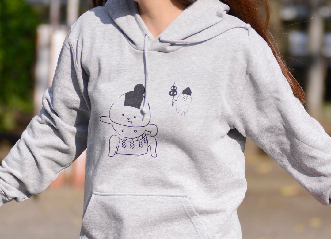 [Kids size is also available] Rice ball hoodie Dosukoi ver. - 中性连帽卫衣/T 恤 - 棉 灰色