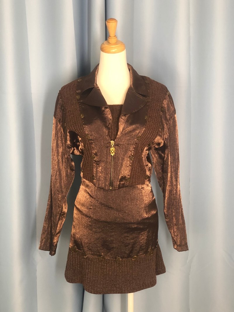 编织布料拼接短版外套 - 女装休闲/机能外套 - 其他材质 