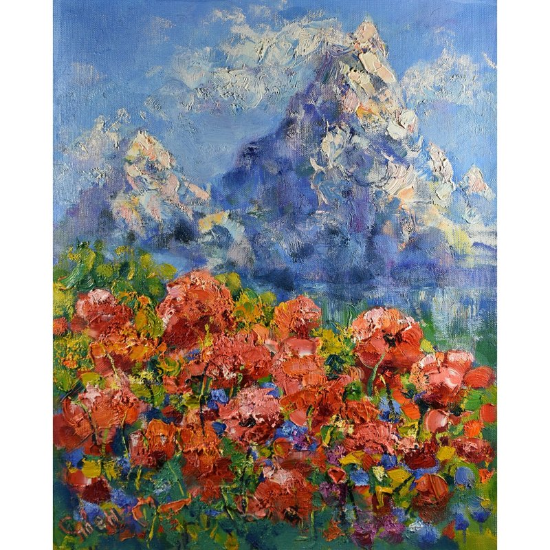 山风景罂粟画原创艺术自然印象派艺术品 - 海报/装饰画/版画 - 其他材质 
