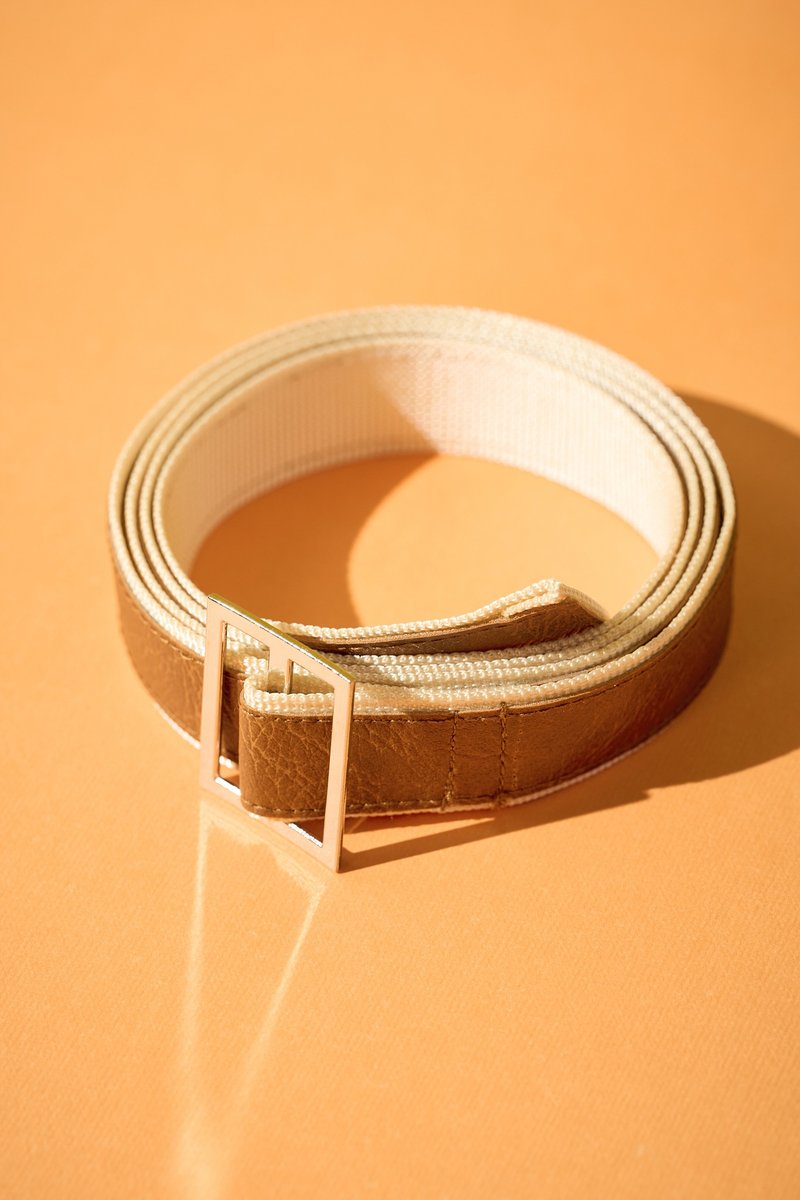 啡米黄双色皮带 - 皮带/腰带 - 真皮 咖啡色