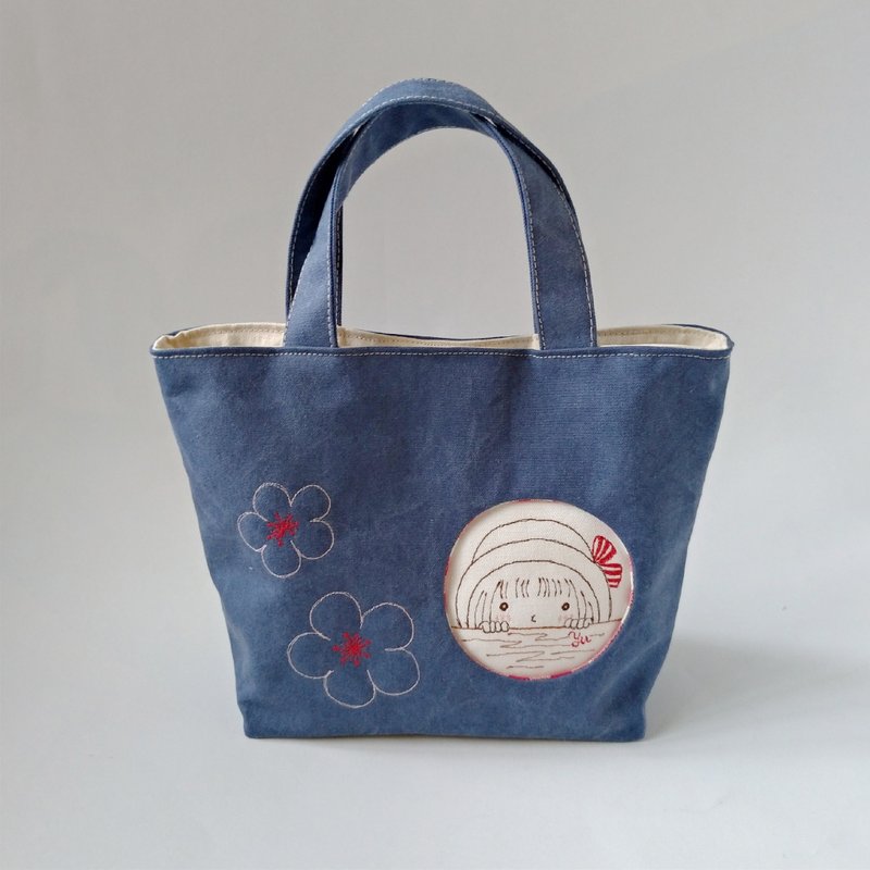 框内框外-女孩款蓝色拉链夹层手提包 - 手提包/手提袋 - 棉．麻 蓝色