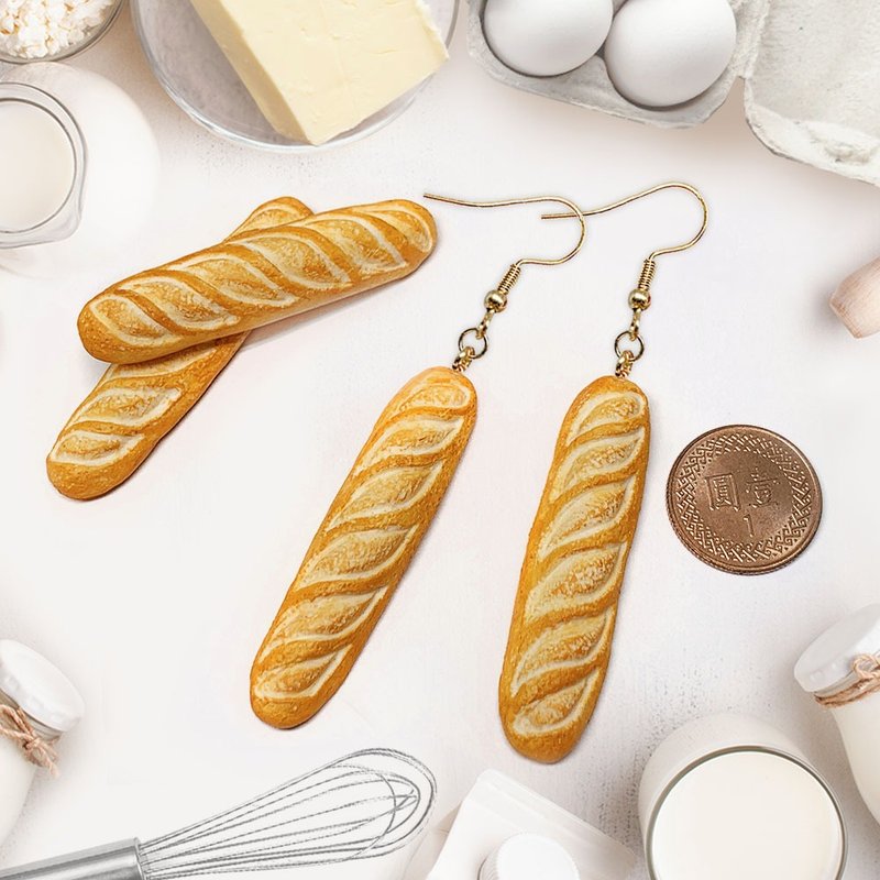 【微距食界】手作 法国面包/耳环(单一个) - 耳环/耳夹 - 树脂 多色