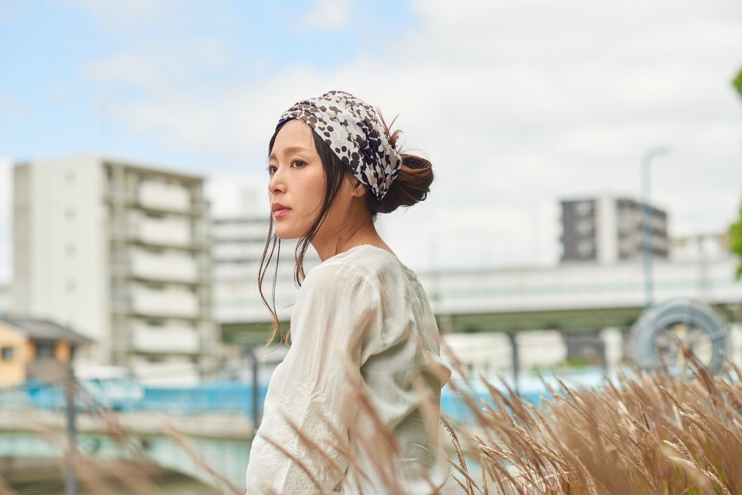 Made in JAPAN 100% Organic Cotton Headband Beanie Neckwarmer Handmade Flower - 发饰 - 棉 黑色