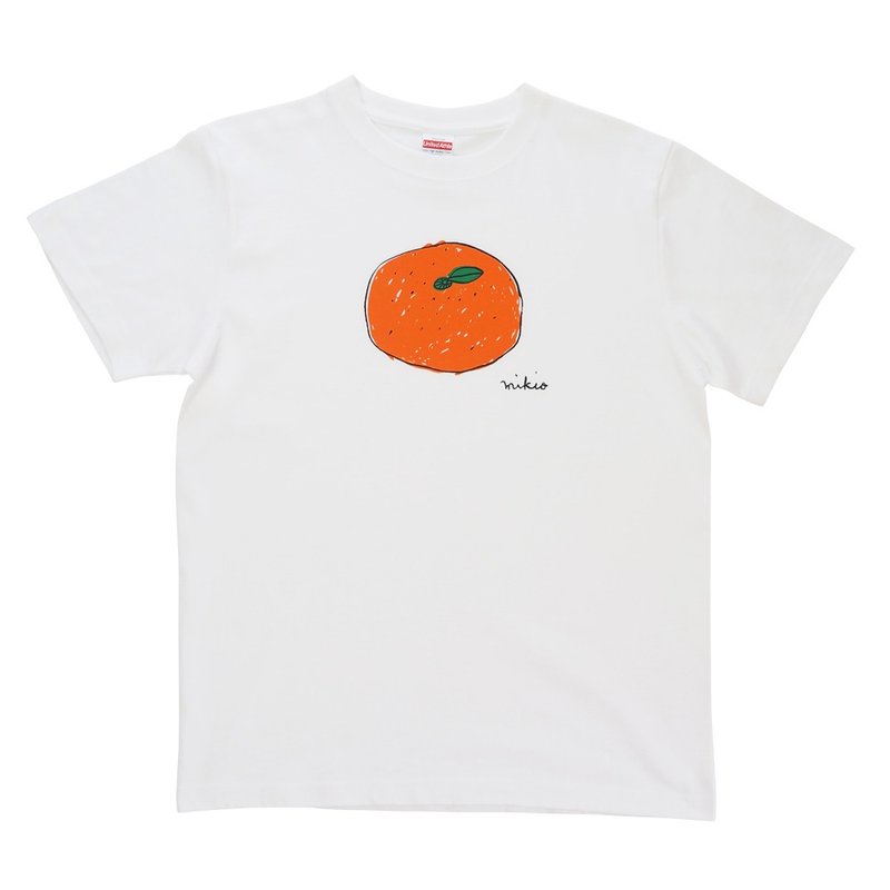 Mikan Men's T-shirt White 橘子 Tangerine - 女装上衣 - 棉．麻 白色