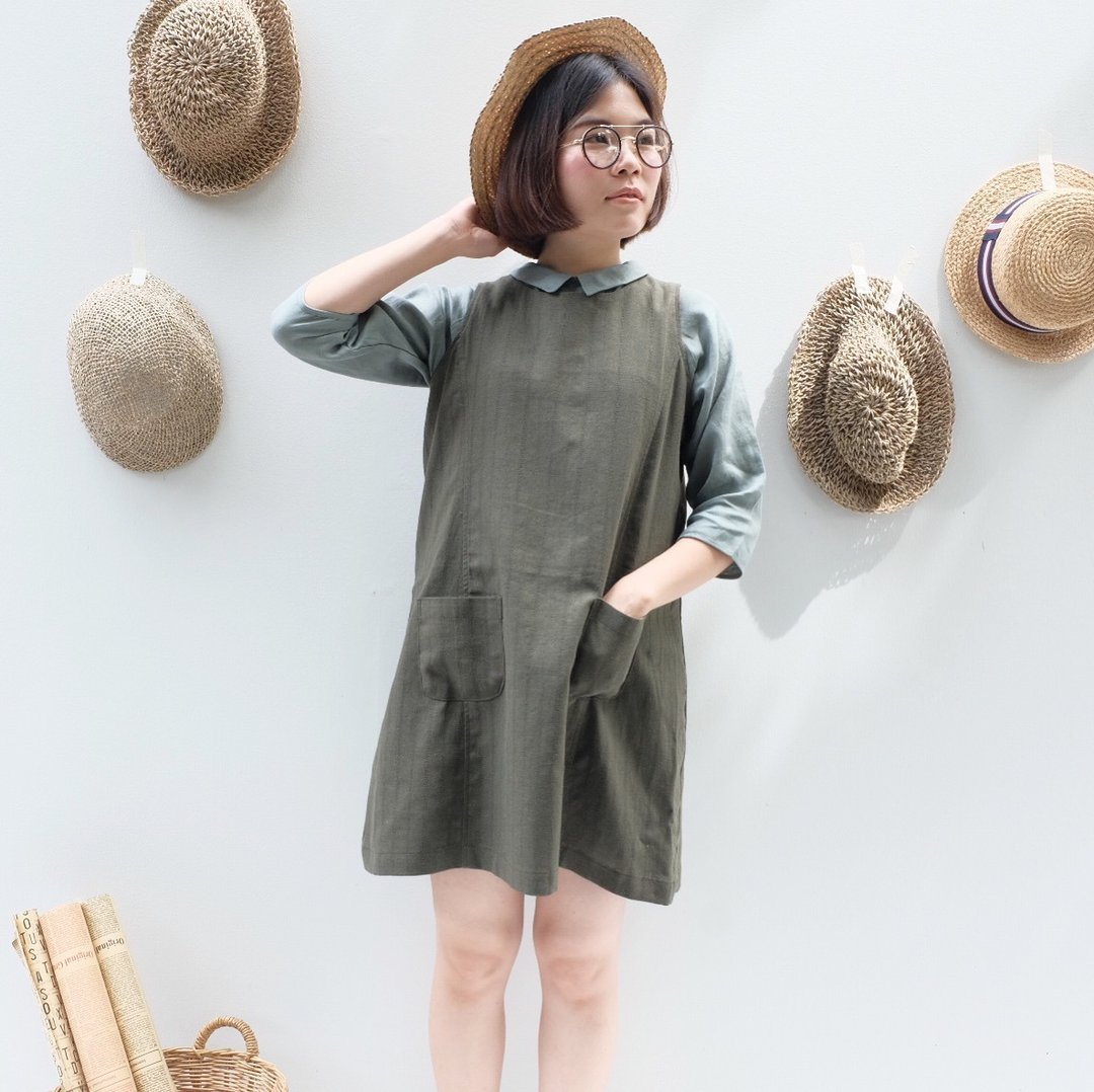 Lulla Dress : Green Linen - 洋装/连衣裙 - 棉 绿色