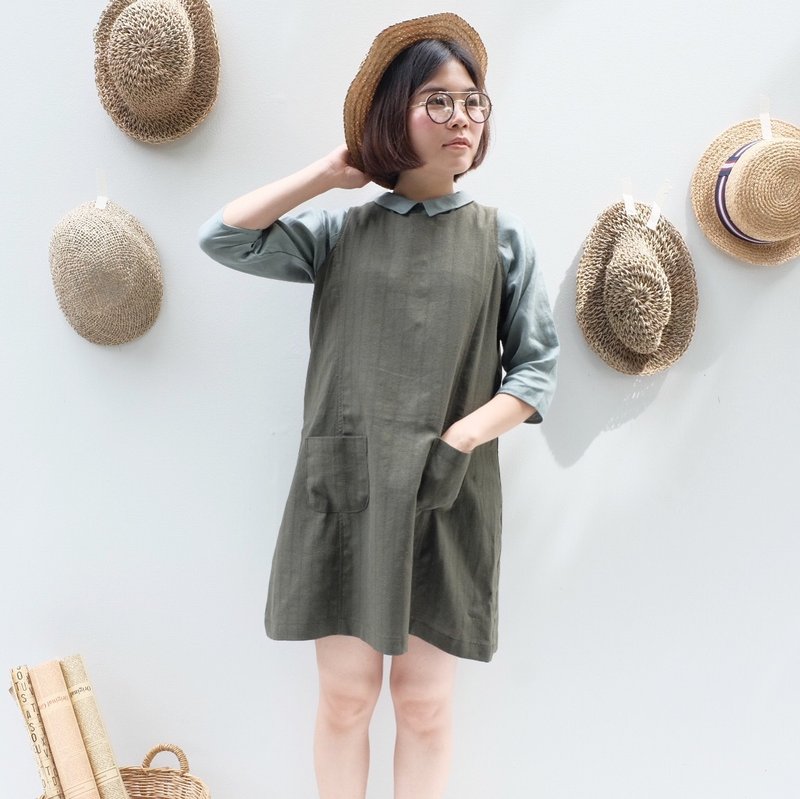 Lulla Dress : Green Linen - 洋装/连衣裙 - 棉．麻 绿色