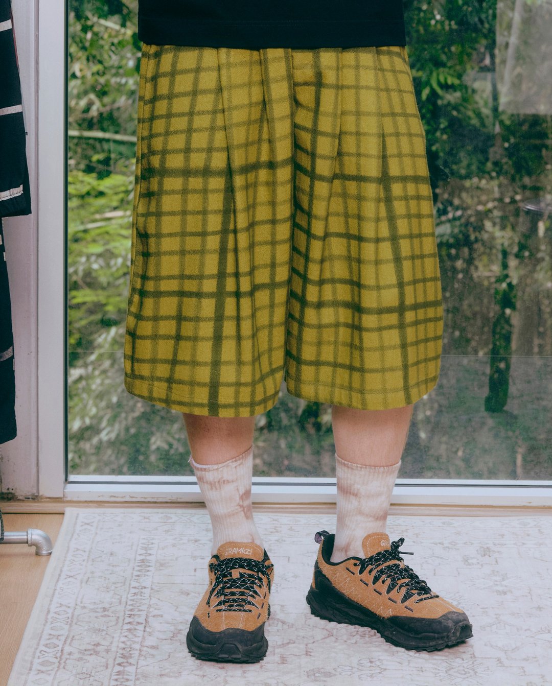 Moss Grid Shape Shorts - 男士短裤 - 棉 绿色