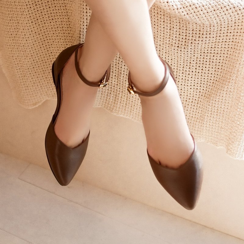 优雅日常鞋!倒V字显瘦足踝系带鞋 古铜褐-全真皮 - 其他女款皮鞋 - 真皮 咖啡色