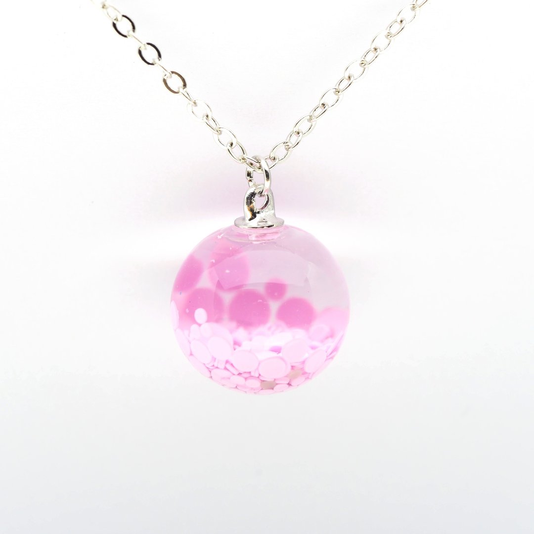 “爱家作-OMYWAY”DIY 手工制作 复古 粉紫 圆片 水 飘 玻璃球 颈链 Water Necklace - Glass Globe Necklace 1.4cm - 颈链 - 玻璃 透明