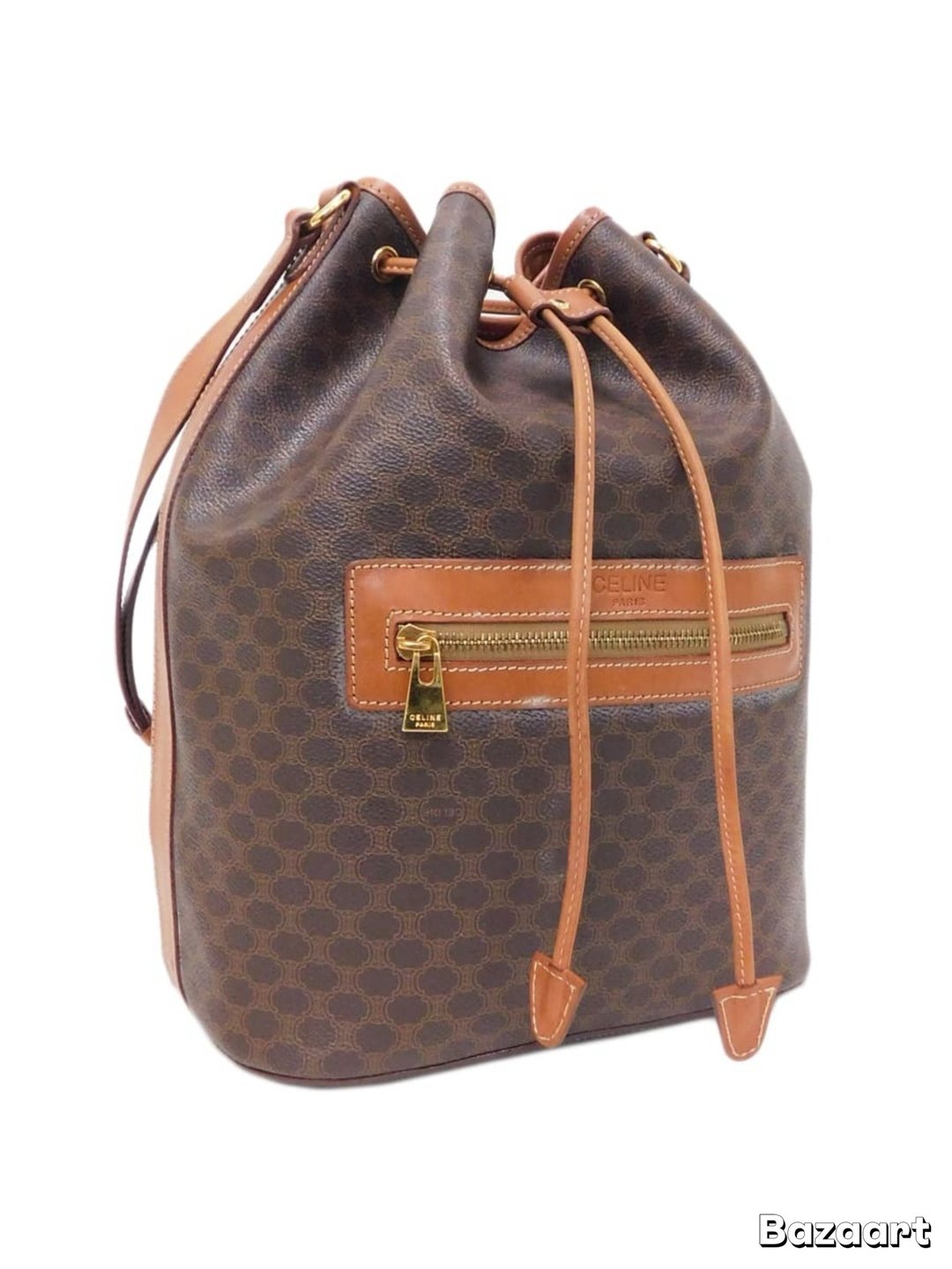 绝版古董包 Celine 老花中古水桶包 单肩包 皮革包 斜背复古二手 - 侧背包/斜挎包 - 真皮 咖啡色