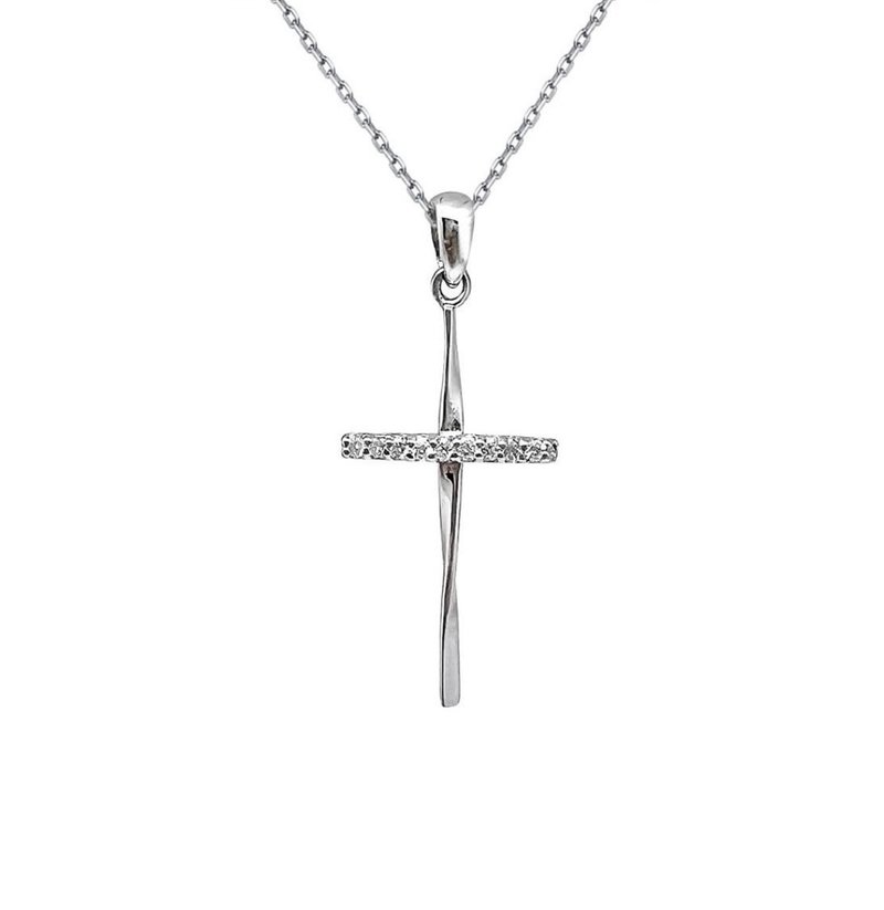 十字架钻石项链 天然南非钻石 0.07克拉 14K 天然钻石坠子 - 项链 - 钻石 