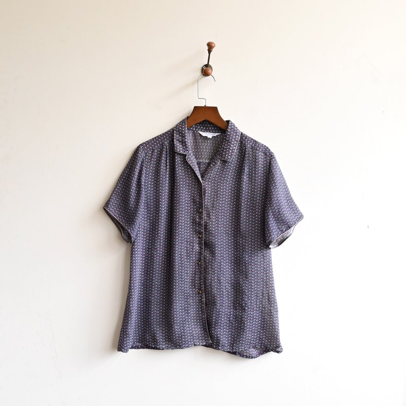 【蛋植物古着】纱豆排打印花短袖古着衬衫 - 女装衬衫 - 其他人造纤维 