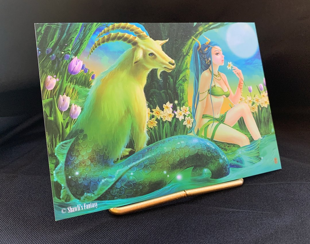【限量明信片】东方十二星座－魔羯座 - 卡片/明信片 - 纸 绿色
