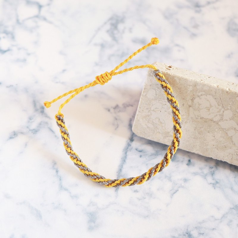 炫彩马卡龙丨蜡线编织 手作 幸运手环 伸缩手环-黄x灰 定制 - 手链/手环 - 防水材质 多色