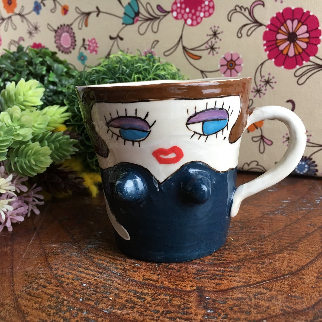 Doronjo mug (blue) Sexy girl mug cup - 咖啡杯/马克杯 - 陶 蓝色