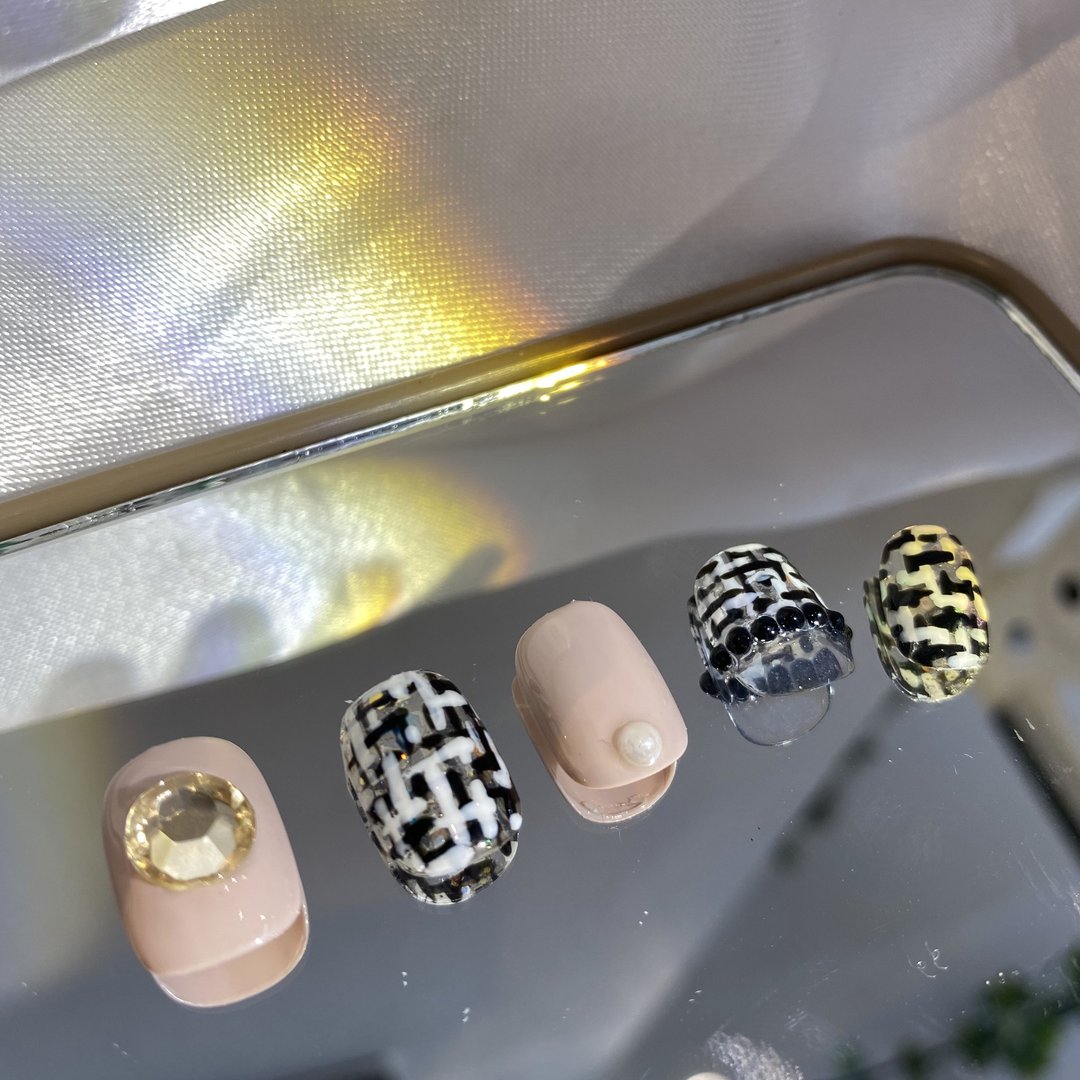 Customized Fake / Press-On-Nails - Tweed Pattern Gel Polish Patch - 其他 - 塑料 多色