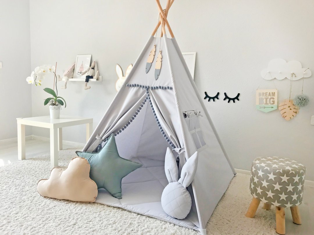 Teepee, kids teepee, teepee tent, tee pee, tipi, play tent - 玩具/玩偶 - 棉 灰色