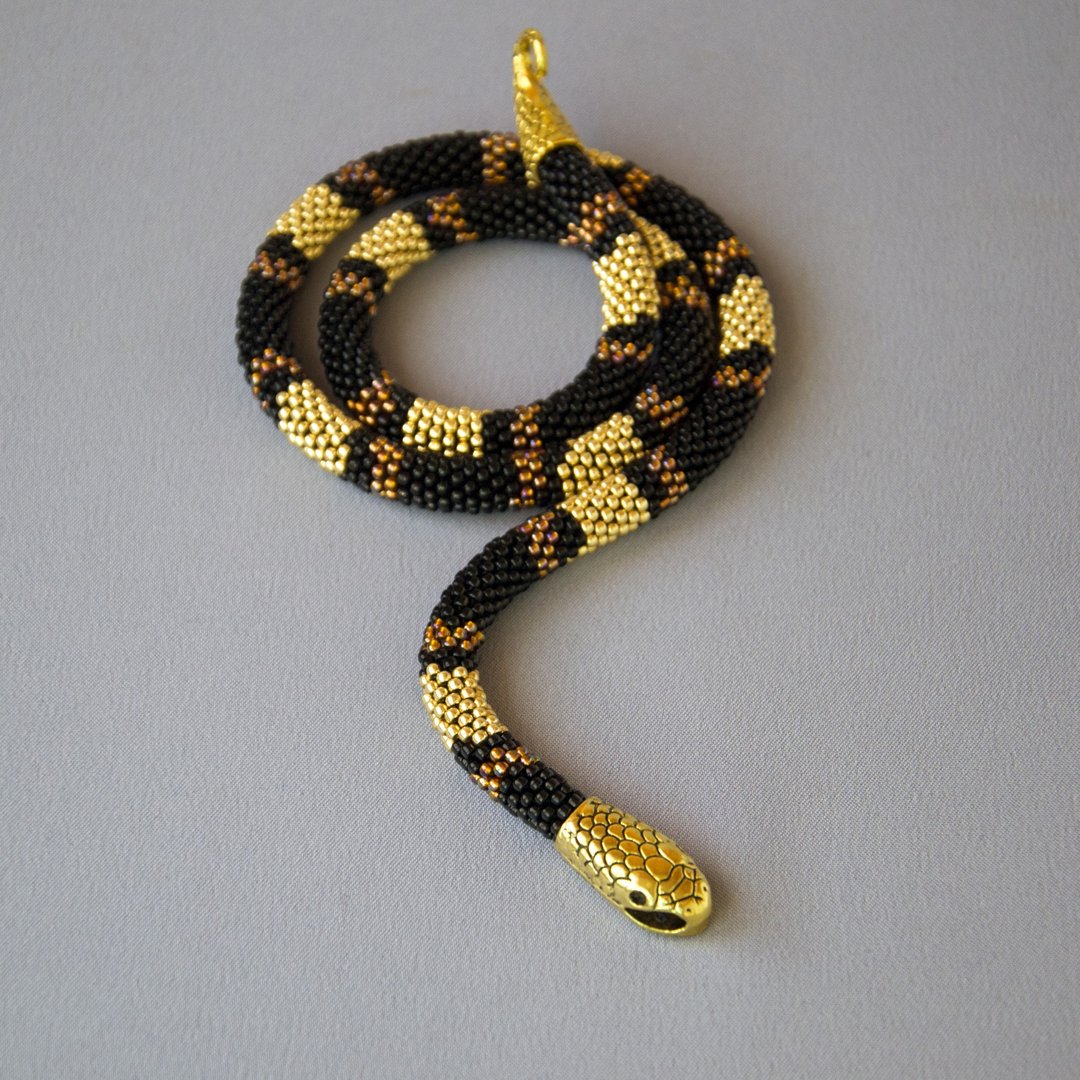 Snake necklace, Black gold snake choker necklace, Goth necklace, Ouroboros - 项链 - 玻璃 黑色