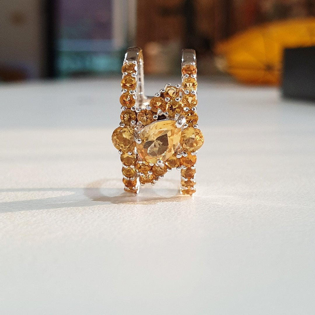 Gemstone ring Citrine ring, 925 Silver, white gold plated - 戒指 - 宝石 黄色