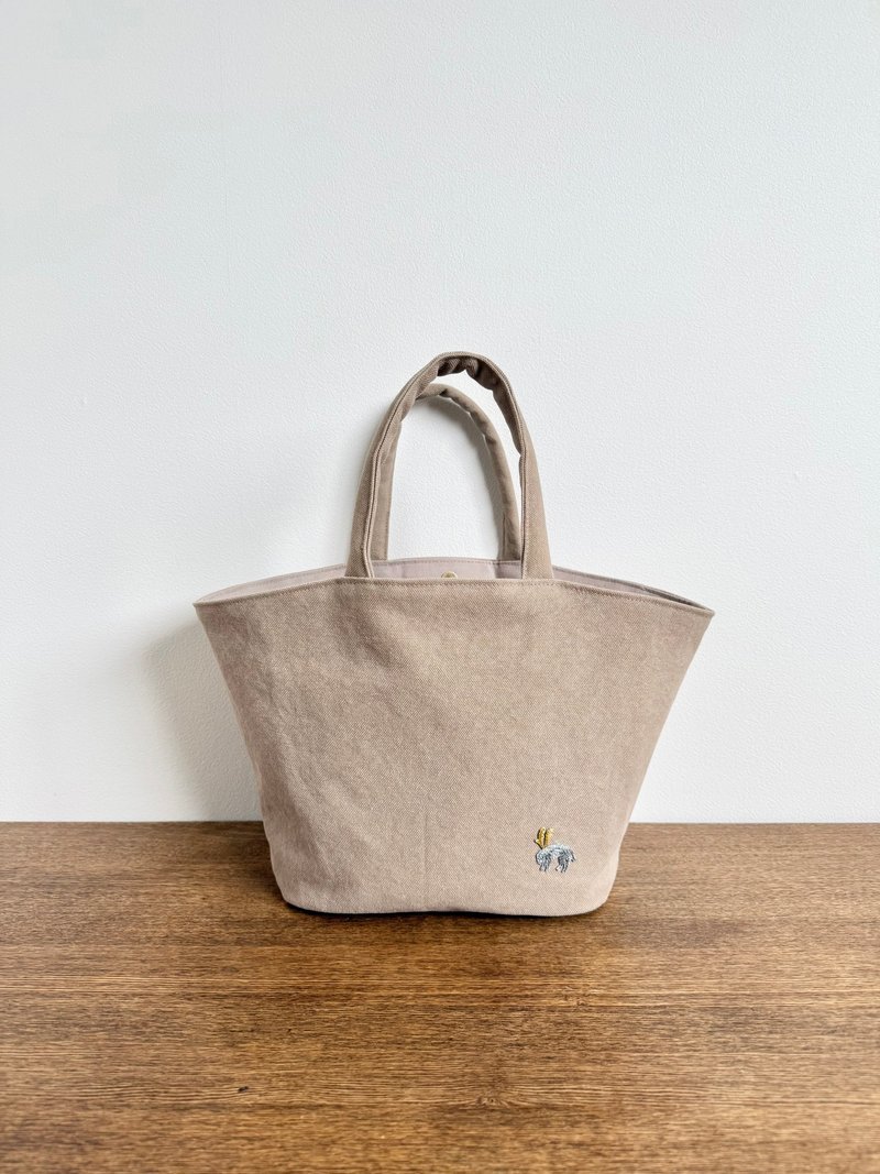 水桶托特包｜生物水洗加工8号帆布 - 手提包/手提袋 - 棉．麻 卡其色